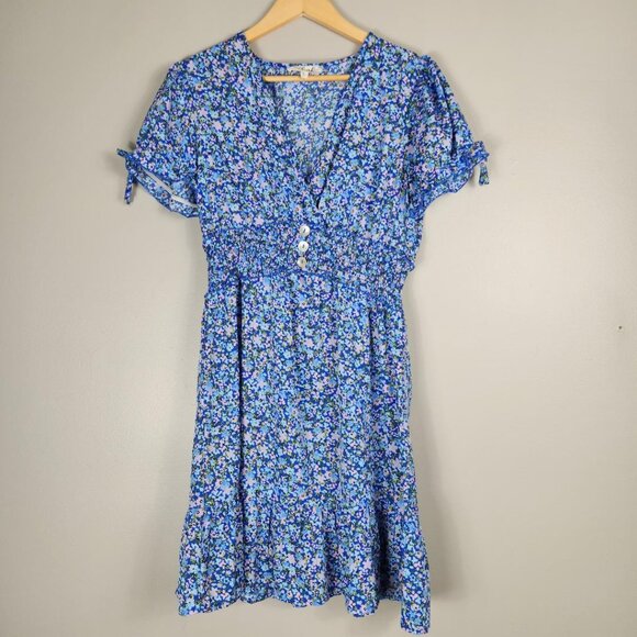 NWOT BLUSH Floral V Neck Ruffle Sleeve Dress - Picture 1 of 8